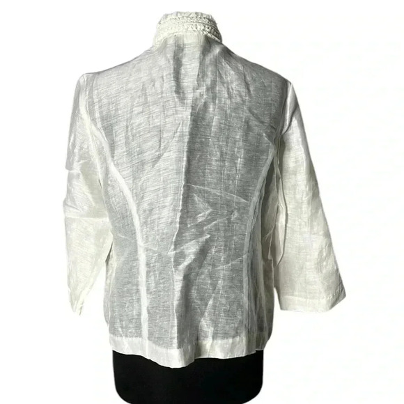 Chico’s White Linen Blend Open Front Cardigan Sheer Lightweight Jacket Size 2 - Picture 2 of 8